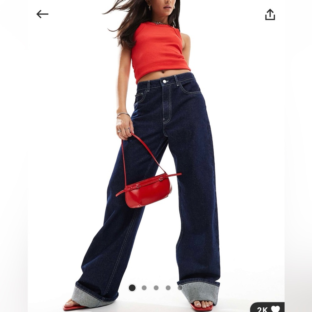 ASOS DESIGN turn up jeans with contrast stitch in indigo